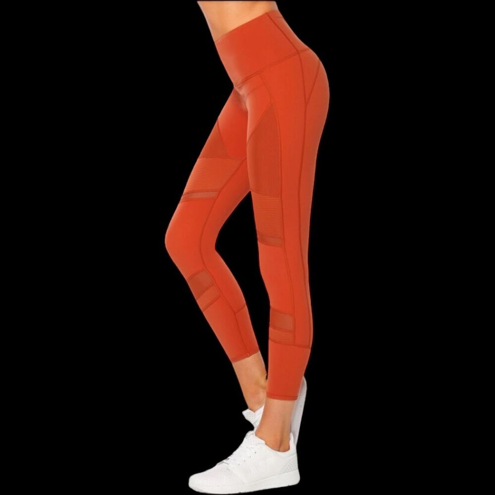EUC $110 Rust Lorna Jane Mesh Insert Shine Ultimate A/B Athletic Leggings Small